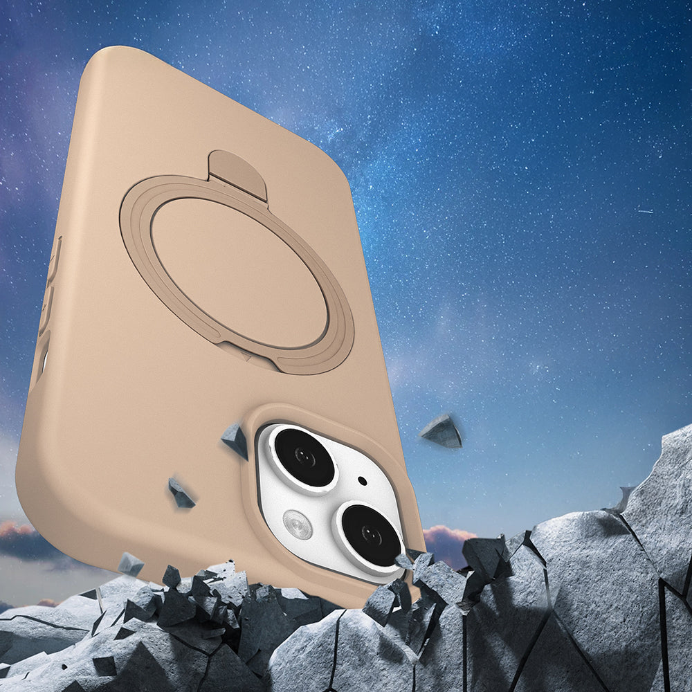 Apple iPhone 14 Kılıf M-safe Şarj Özellikli Standlı Zore Samara Kapak Desert Gold