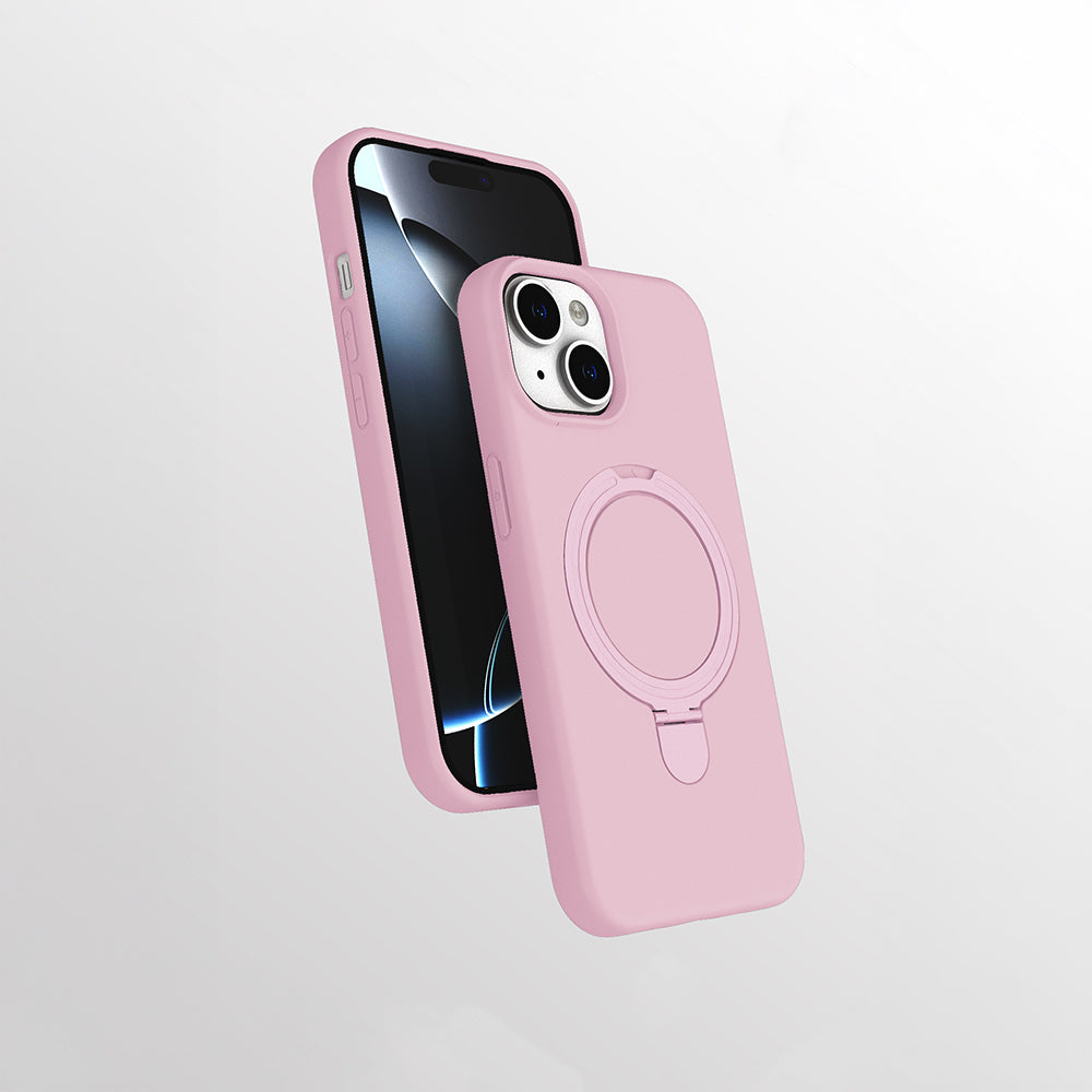 Apple iPhone 14 Kılıf M-safe Şarj Özellikli Standlı Zore Samara Kapak Pembe