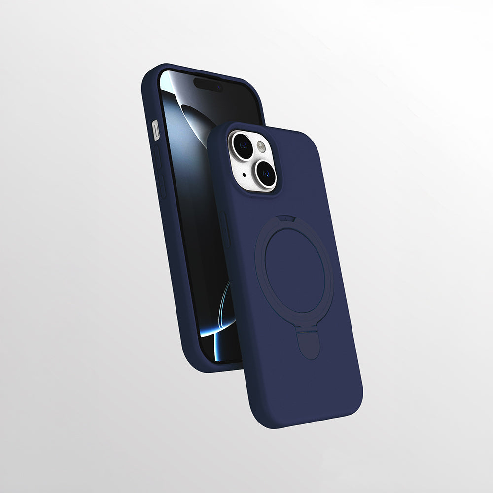 Apple iPhone 14 Kılıf M-safe Şarj Özellikli Standlı Zore Samara Kapak Lacivert