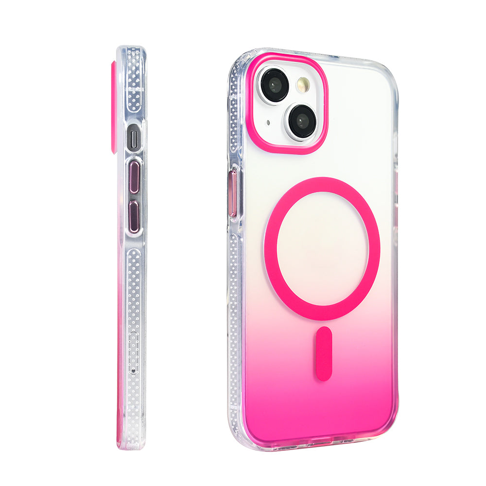 Apple iPhone 14 Kılıf M-safe Şarj Özellikli Transparan Renk Geçişli Zore Toros Kapak Rose Pembe