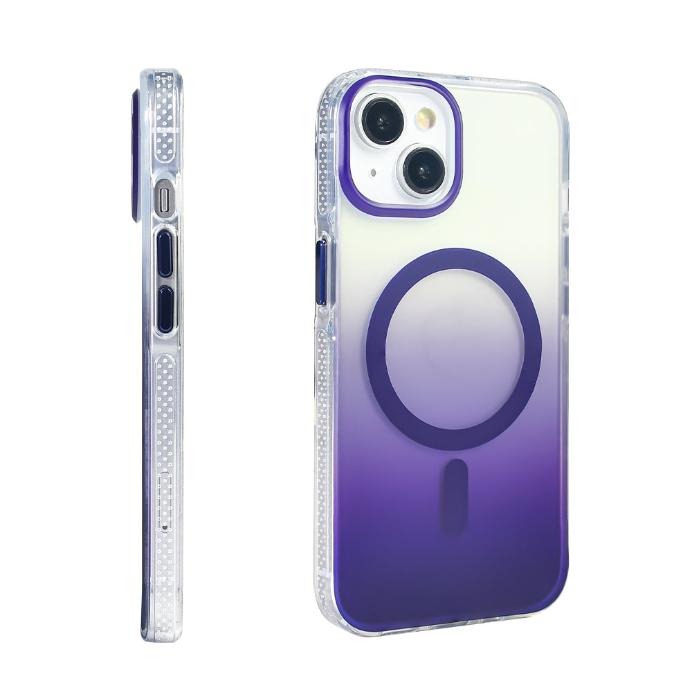 Apple iPhone 14 Kılıf M-safe Şarj Özellikli Transparan Renk Geçişli Zore Toros Kapak Mavi