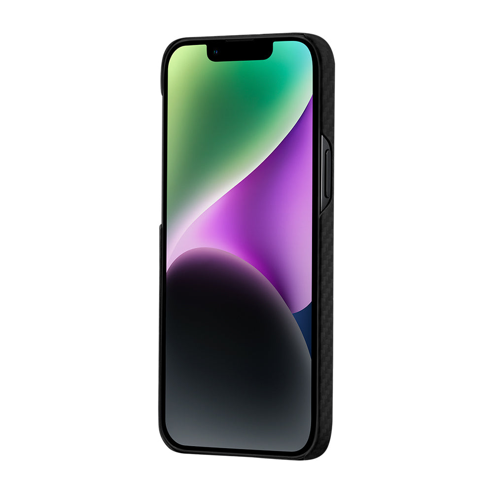 Apple iPhone 14 Kılıf Magsafe Şarj Özellikli 1500D Aramid Fiber Pitaka Ultra-Slim Classic Serisi Black-Grey Twill Kapak Siyah-Gri