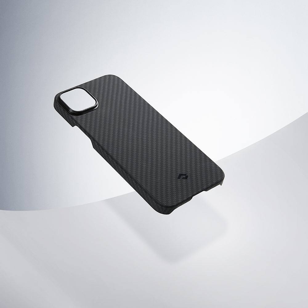 Apple iPhone 14 Kılıf Magsafe Şarj Özellikli 1500D Aramid Fiber Pitaka Ultra-Slim Classic Serisi Black-Grey Twill Kapak Siyah-Gri