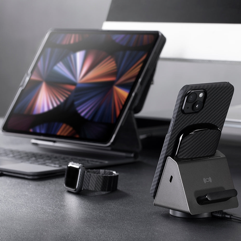 Apple iPhone 14 Kılıf Magsafe Şarj Özellikli 1500D Aramid Fiber Pitaka Ultra-Slim Classic Serisi Black-Grey Twill Kapak Siyah-Gri