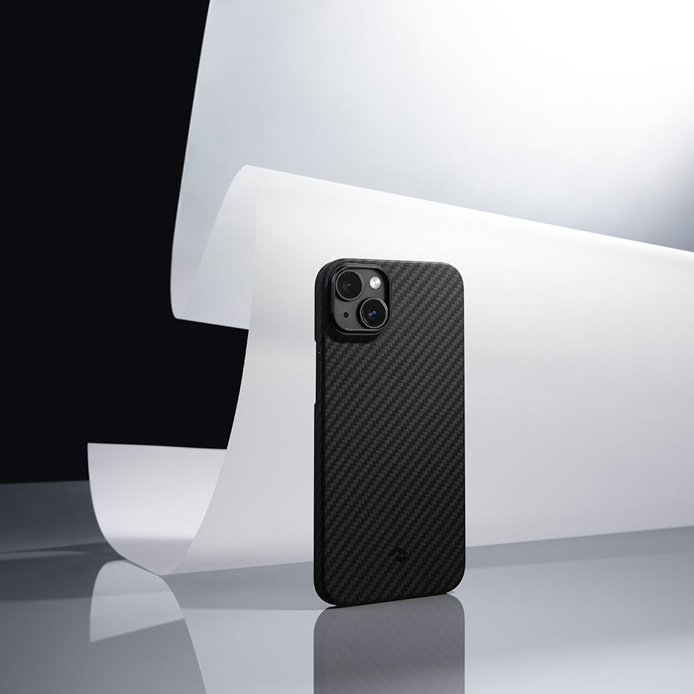 Apple iPhone 14 Kılıf Magsafe Şarj Özellikli 1500D Aramid Fiber Pitaka Ultra-Slim Classic Serisi Black-Grey Twill Kapak Siyah-Gri