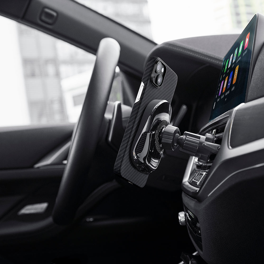 Apple iPhone 14 Kılıf Magsafe Şarj Özellikli 1500D Aramid Fiber Pitaka Ultra-Slim Classic Serisi Black-Grey Twill Kapak Siyah-Gri