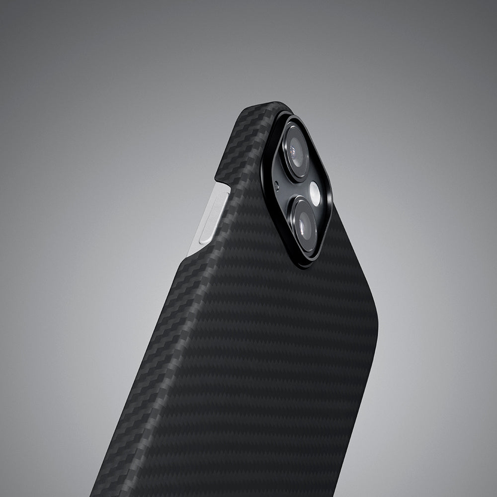 Apple iPhone 14 Kılıf Magsafe Şarj Özellikli 1500D Aramid Fiber Pitaka Ultra-Slim Classic Serisi Black-Grey Twill Kapak Siyah-Gri