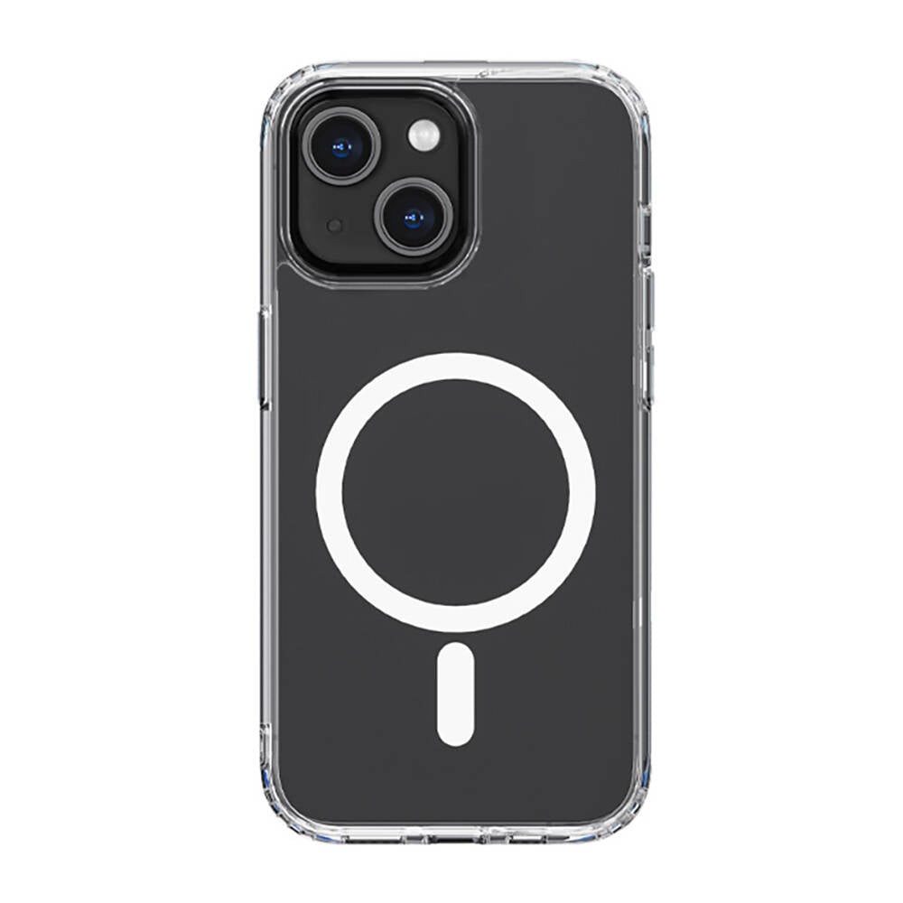 Apple iPhone 14 Kılıf Magsafe Şarj Özellikli Airbagli Şeffaf PC Arka Yüzey Recci Magnetik Suction Serisi Kapak Şeffaf