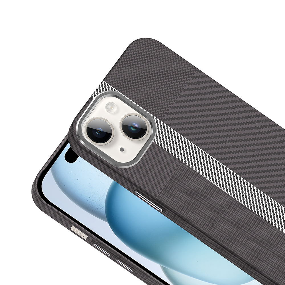 Apple iPhone 14 Kılıf M-safe Şarj Özellikli Karbon Fiber Görünümlü Zore Gros Kapak Siyah-Lacivert