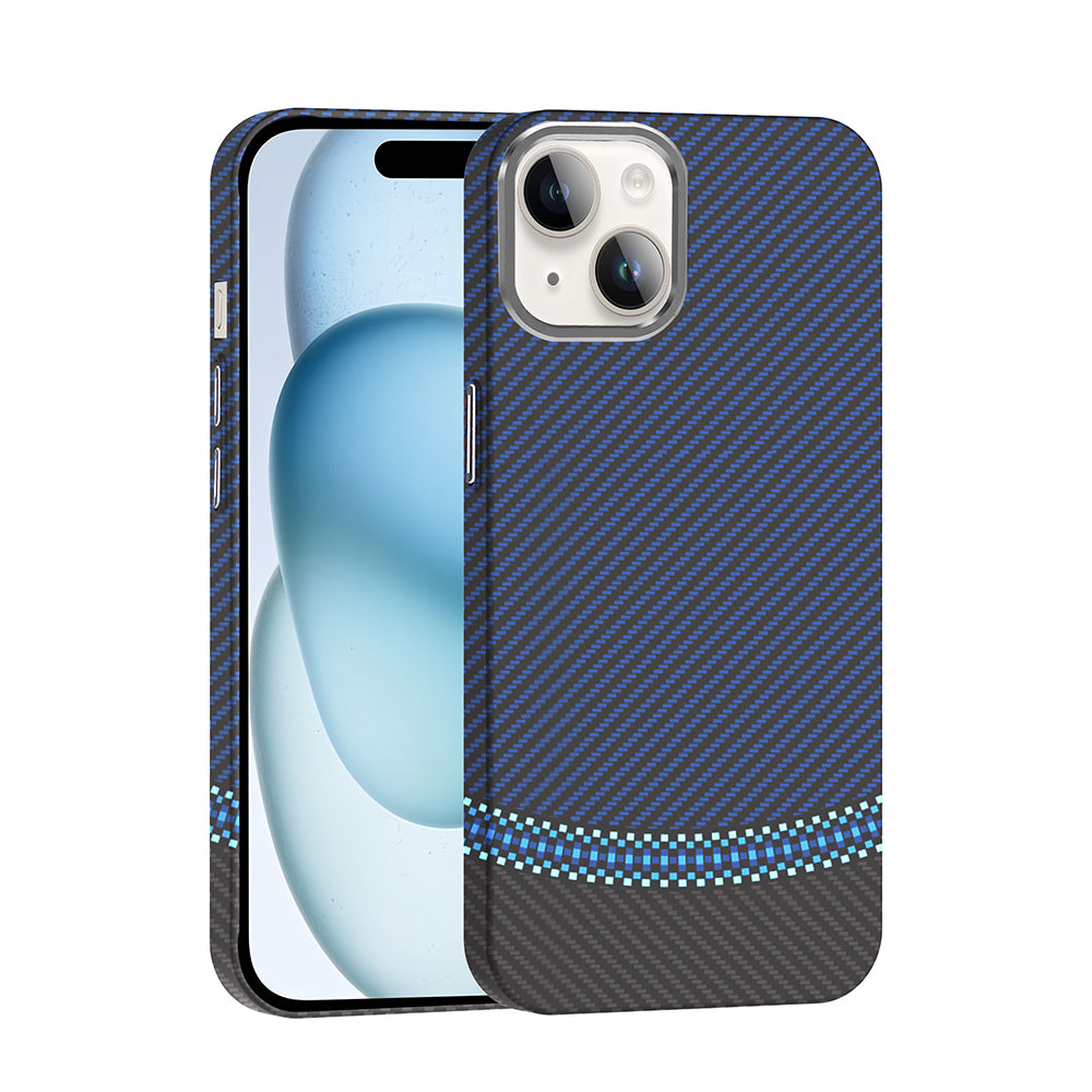 Apple iPhone 14 Kılıf M-safe Şarj Özellikli Karbon Fiber Görünümlü Zore Gros Kapak Siyah-Lacivert