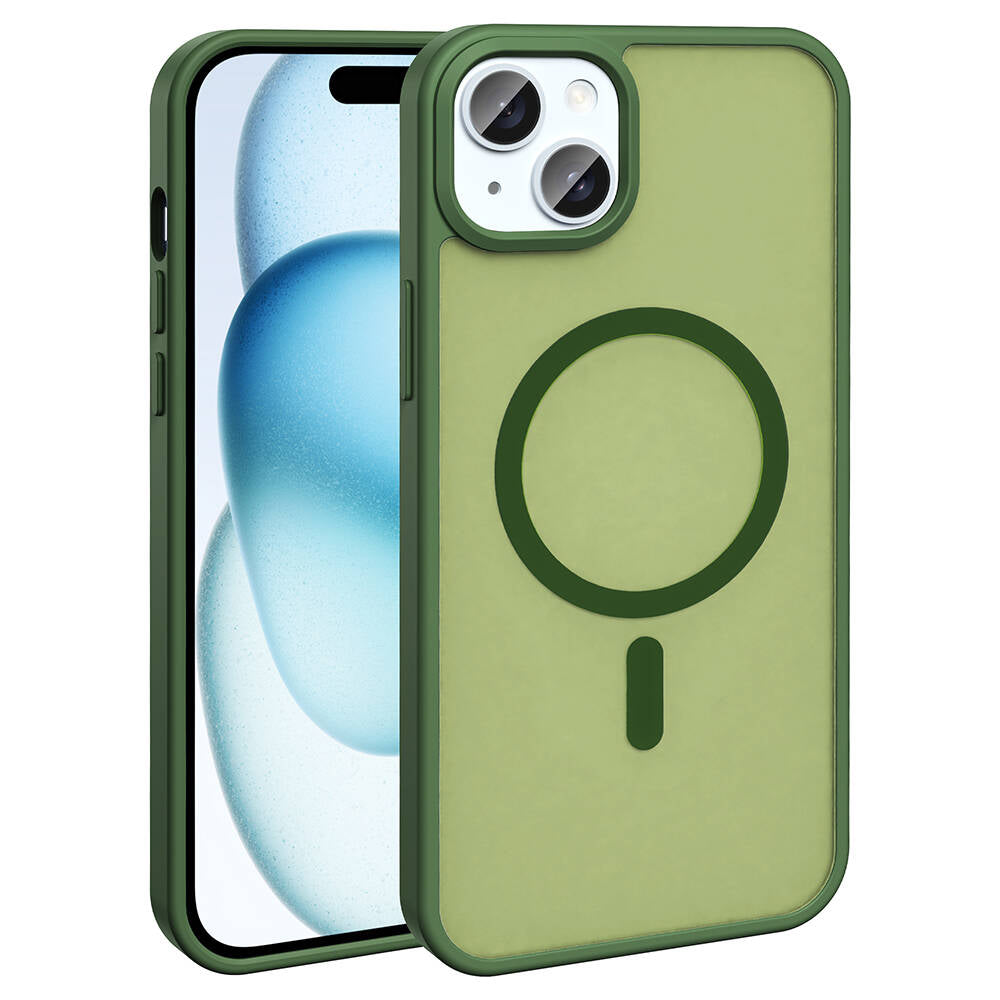 Apple iPhone 14 Kılıf M-safe Şarj Özellikli Mat Arka Yüzey Zore Sio Kapak Koyu Yeşil