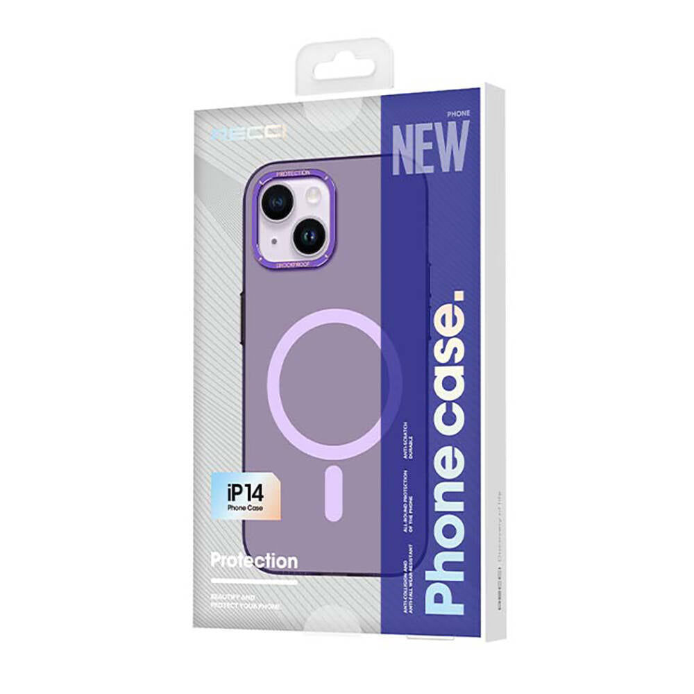 Apple iPhone 14 Kılıf Magsafe Şarj Özellikli Metal Kamera Çerçeveli Recci Glaze Serisi Kapak Siyah