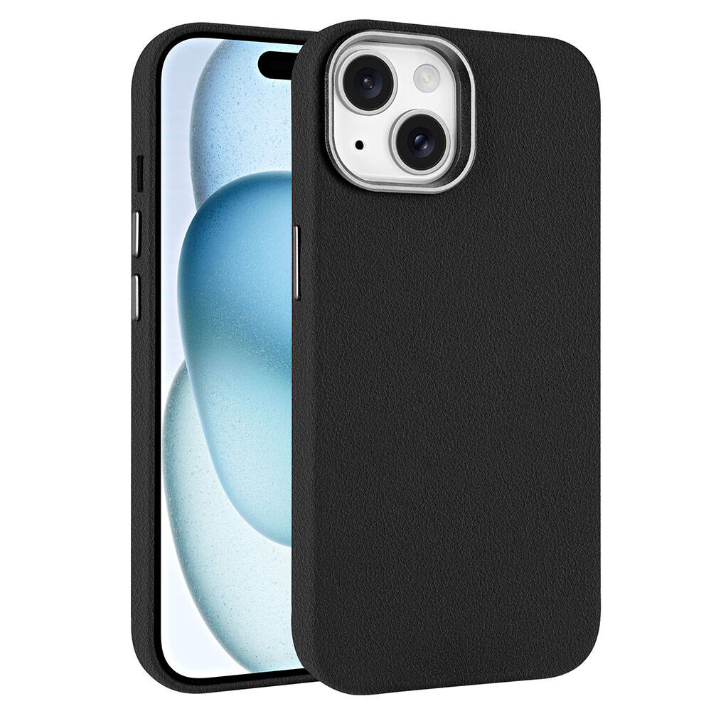 Apple iPhone 14 Kılıf M-safe Şarj Özellikli PU Deri Zore Adora Kapak Siyah