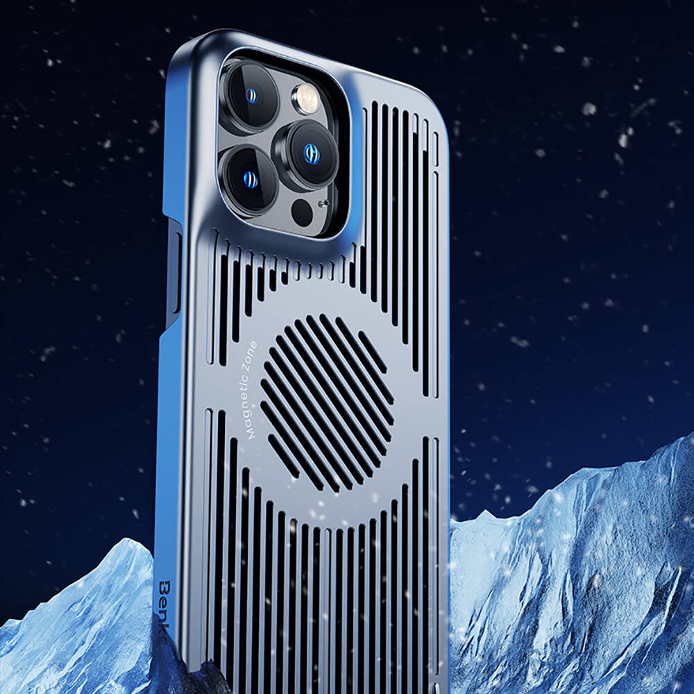 Apple iPhone 14 Kılıf Magsafe Şarj Özellikli Soğutucu Benks Biliz Kapak Gri