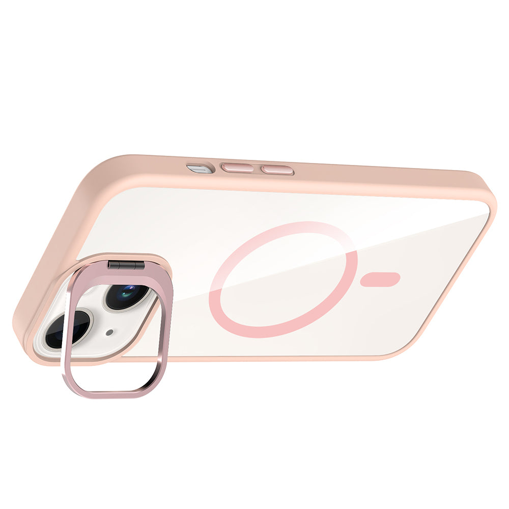 Apple iPhone 14 Kılıf Standlı ve Kamera Lens Hediyeli M-Safe Şarj Özellikli Zore Etro Kapak Desert Titanyum