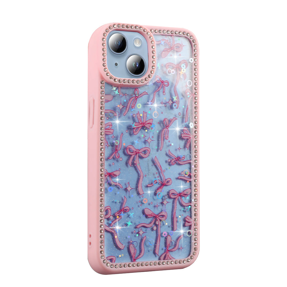 Apple iPhone 14 Kılıf Taşlı ve Simli Tasarım Zore Azra Kapak Pembe