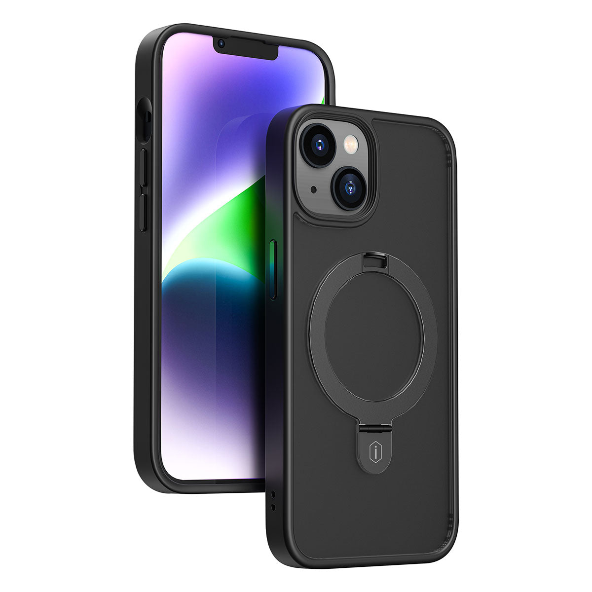 Apple iPhone 14 Kılıf Wiwu ZMM-010 Magsafe Şarj Özellikli Parmak İzi Bırakmayan Mat Transparan Standlı Kapak Siyah