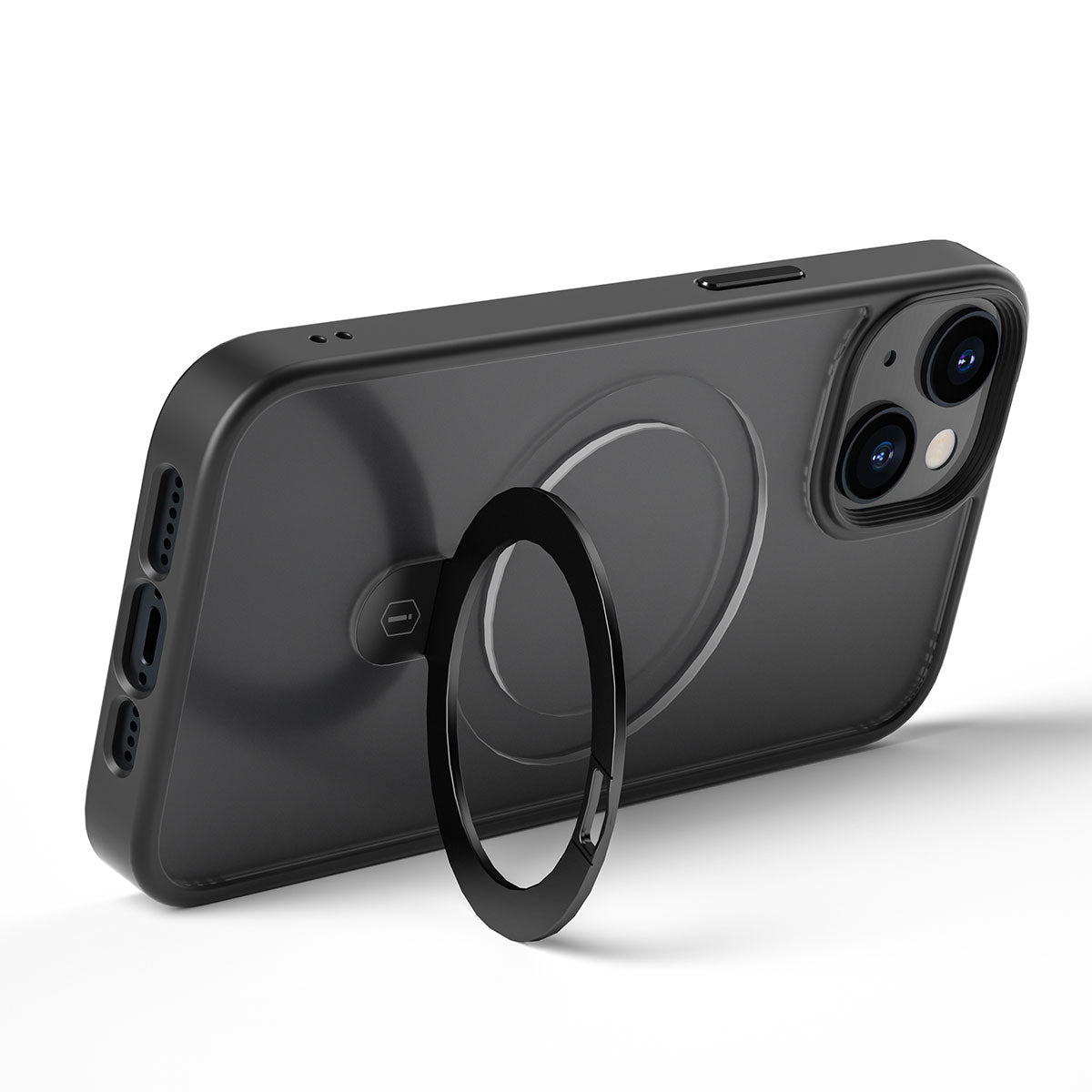 Apple iPhone 14 Kılıf Wiwu ZMM-010 Magsafe Şarj Özellikli Parmak İzi Bırakmayan Mat Transparan Standlı Kapak Siyah