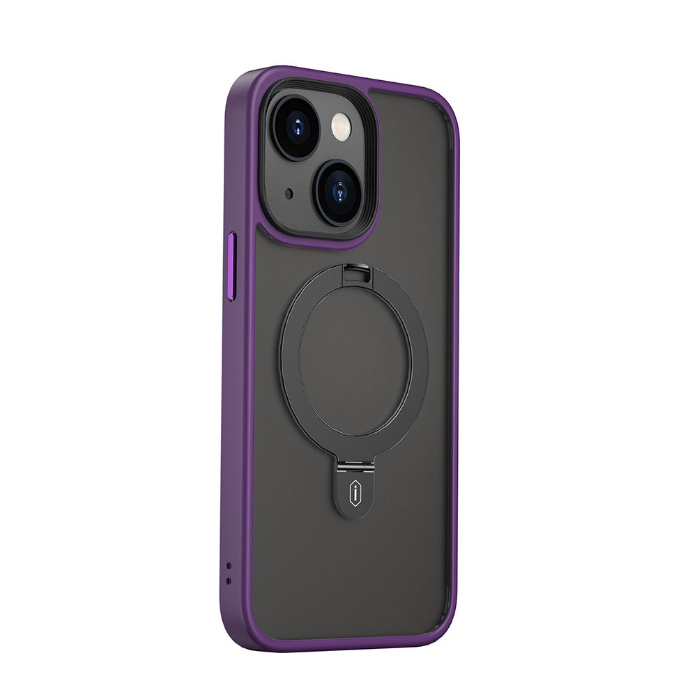 Apple iPhone 14 Kılıf Wiwu ZMM-010 Magsafe Şarj Özellikli Parmak İzi Bırakmayan Mat Transparan Standlı Kapak Derin Mor