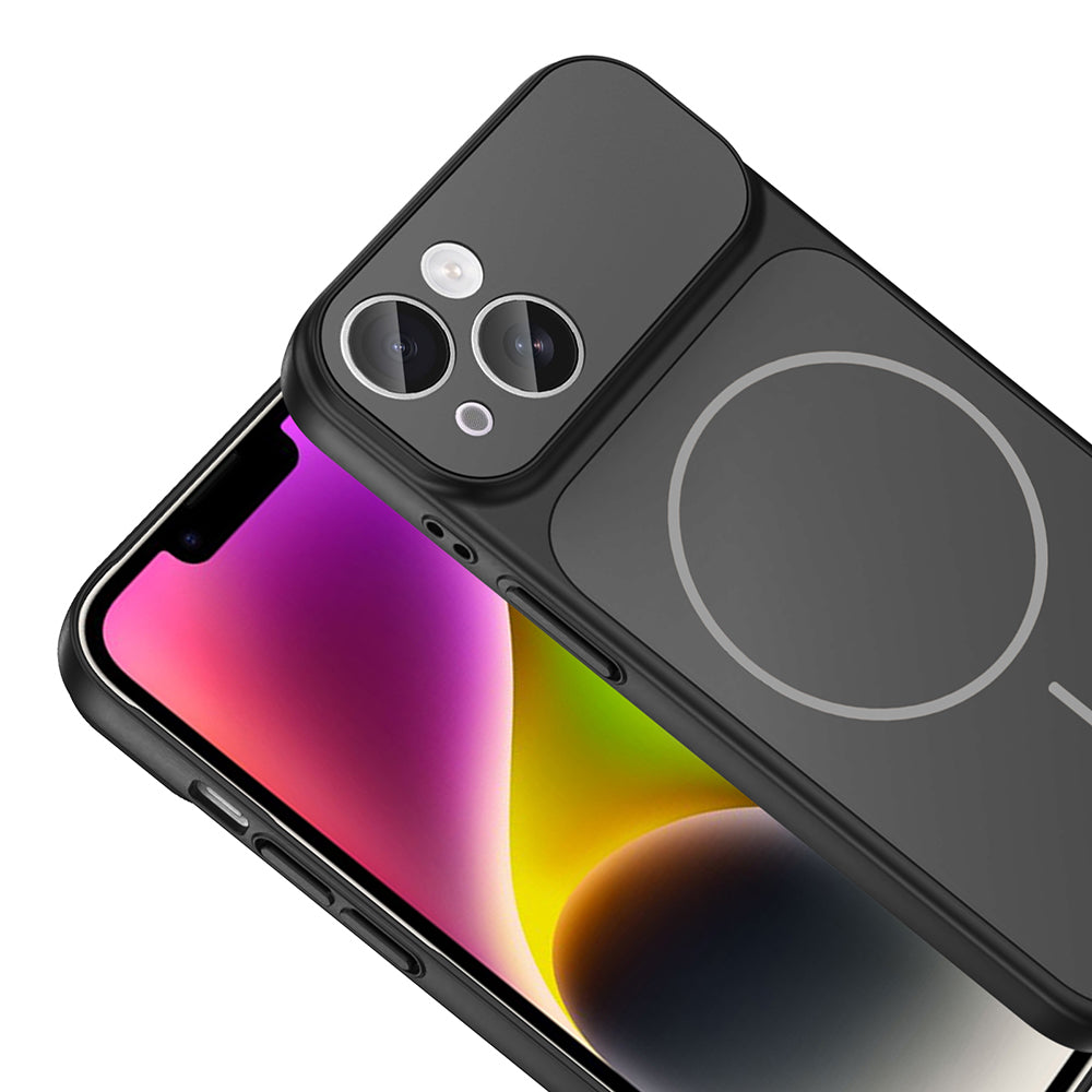 Apple iPhone 14 Kılıf Zore M-Safe Şarj Özellikli Kamera Korumalı Formen Kapak Gümüş