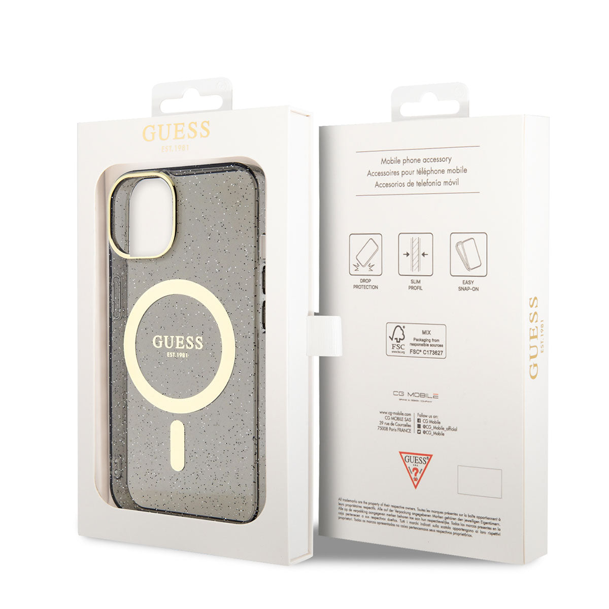 Apple iPhone 14 Plus Kılıf GUESS Magsafe Şarj Özellikli Glitter Kapak Siyah