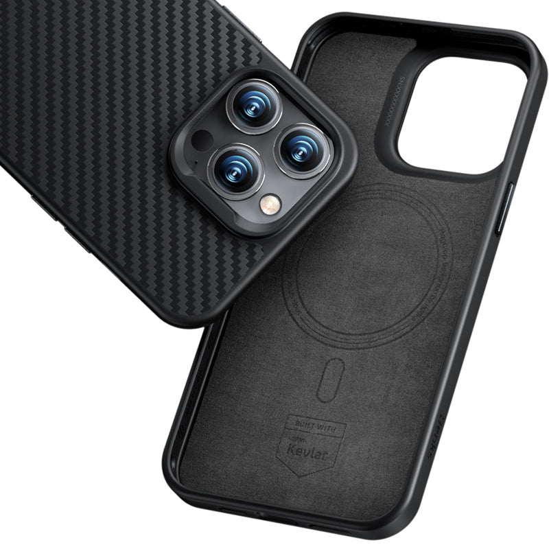 Apple iPhone 14 Plus Kılıf Karbon Fiber Magsafe Şarj Özellikli Benks Hybrid ArmorPro 1500D Kevlar Kapak Siyah
