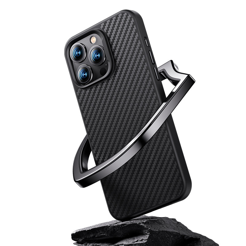 Apple iPhone 14 Plus Kılıf Karbon Fiber Magsafe Şarj Özellikli Benks Hybrid ArmorPro 1500D Kevlar Kapak Siyah