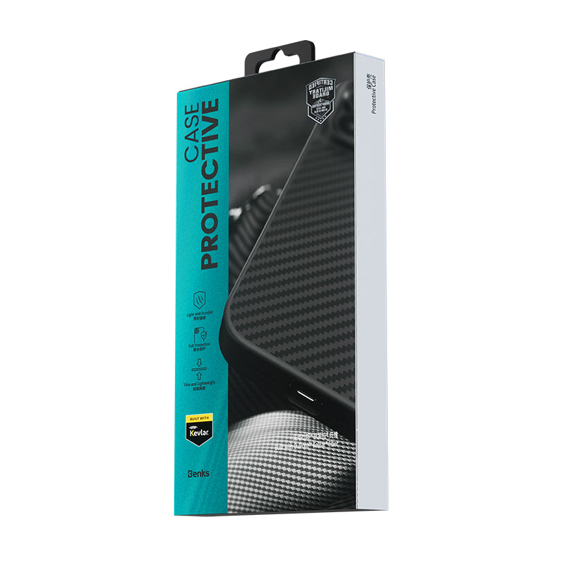 Apple iPhone 14 Plus Kılıf Karbon Fiber Magsafe Şarj Özellikli Benks Hybrid ArmorPro 1500D Kevlar Kapak Siyah