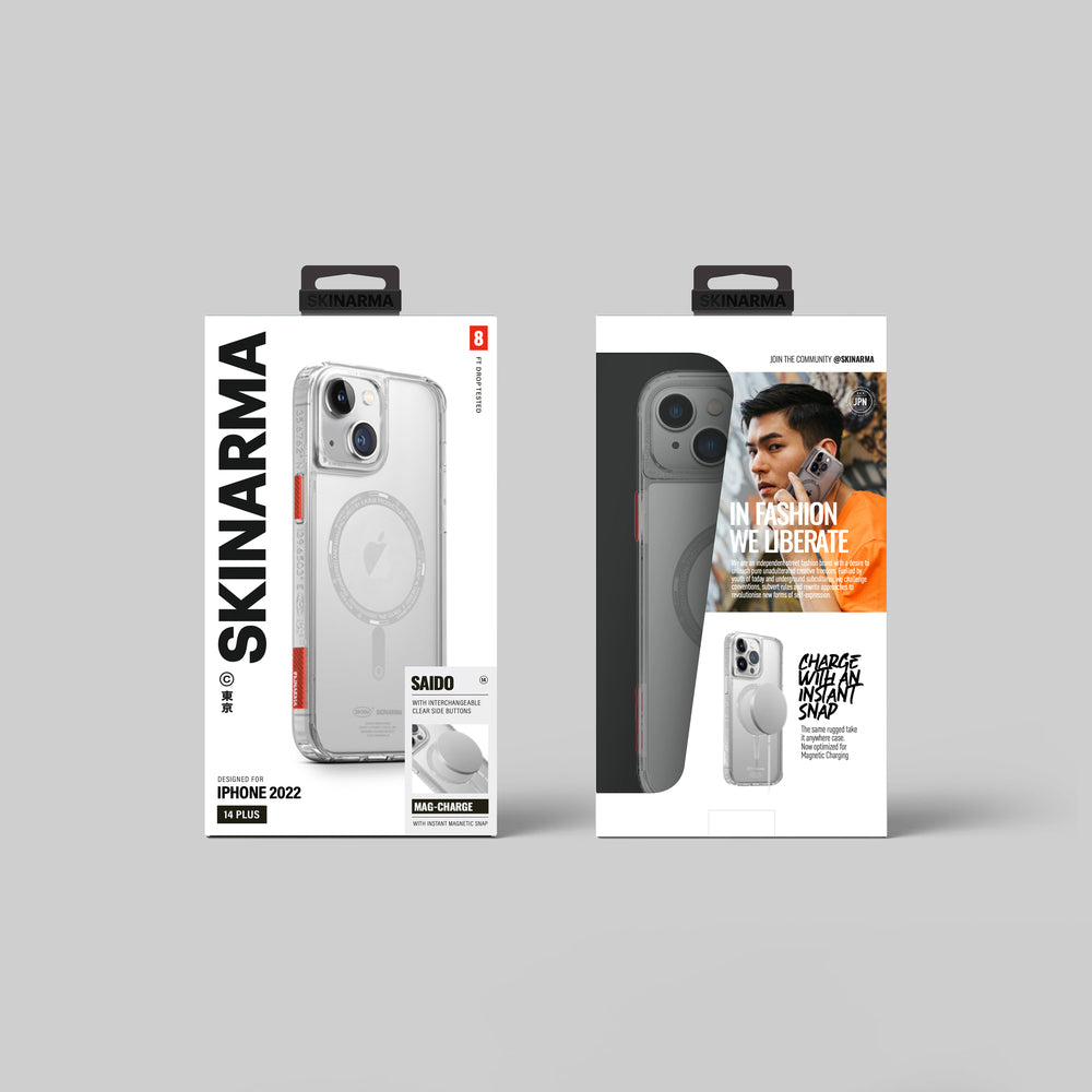 Apple iPhone 14 Plus Kılıf SkinArma Şeffaf Airbag Tasarımlı Magsafe Şarj Özellikli Saido Kapak Füme