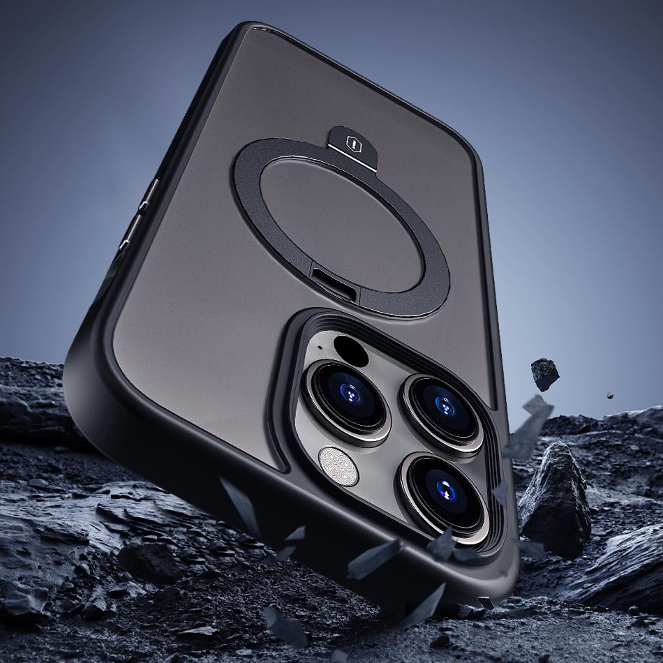 Apple iPhone 14 Plus Kılıf Wiwu ZMM-010 Magsafe Şarj Özellikli Parmak İzi Bırakmayan Mat Transparan Standlı Kapak Derin Mor