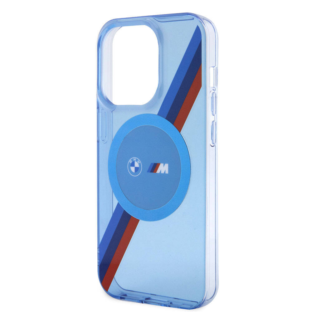 Apple iPhone 14 Pro Kılıf BMW Magsafe Şarj Özellikli Transparan Tricolor Stripes Orjinal Lisanslı Kapak Mavi