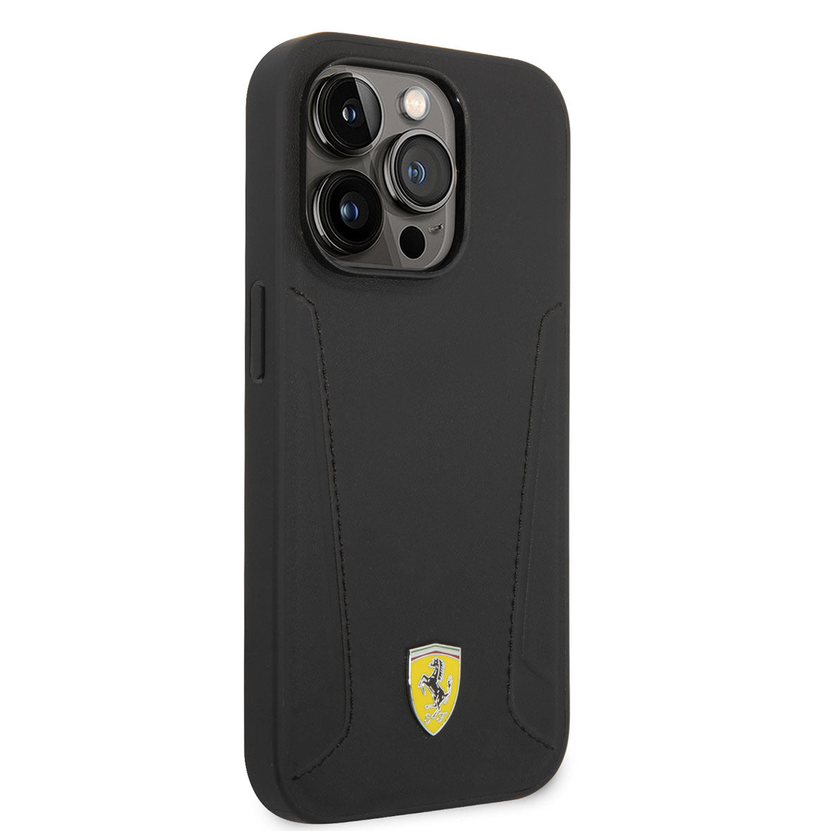 Apple iPhone 14 Pro Kılıf Ferrari Magsafe Şarj Özellikli Deri Kenarları Damgalı Dizayn Kapak Siyah