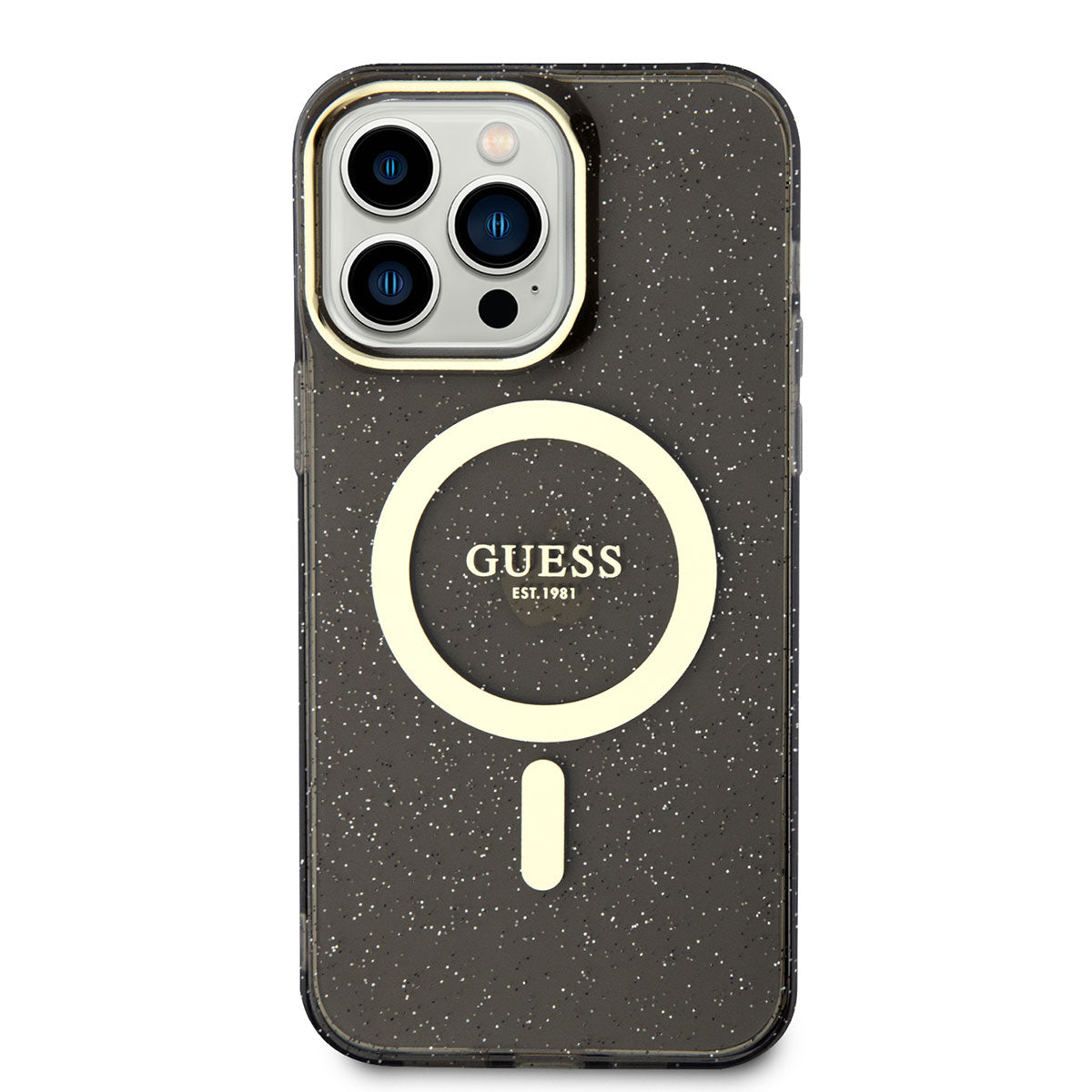 Apple iPhone 14 Pro Kılıf GUESS Magsafe Şarj Özellikli Glitter Kapak Siyah