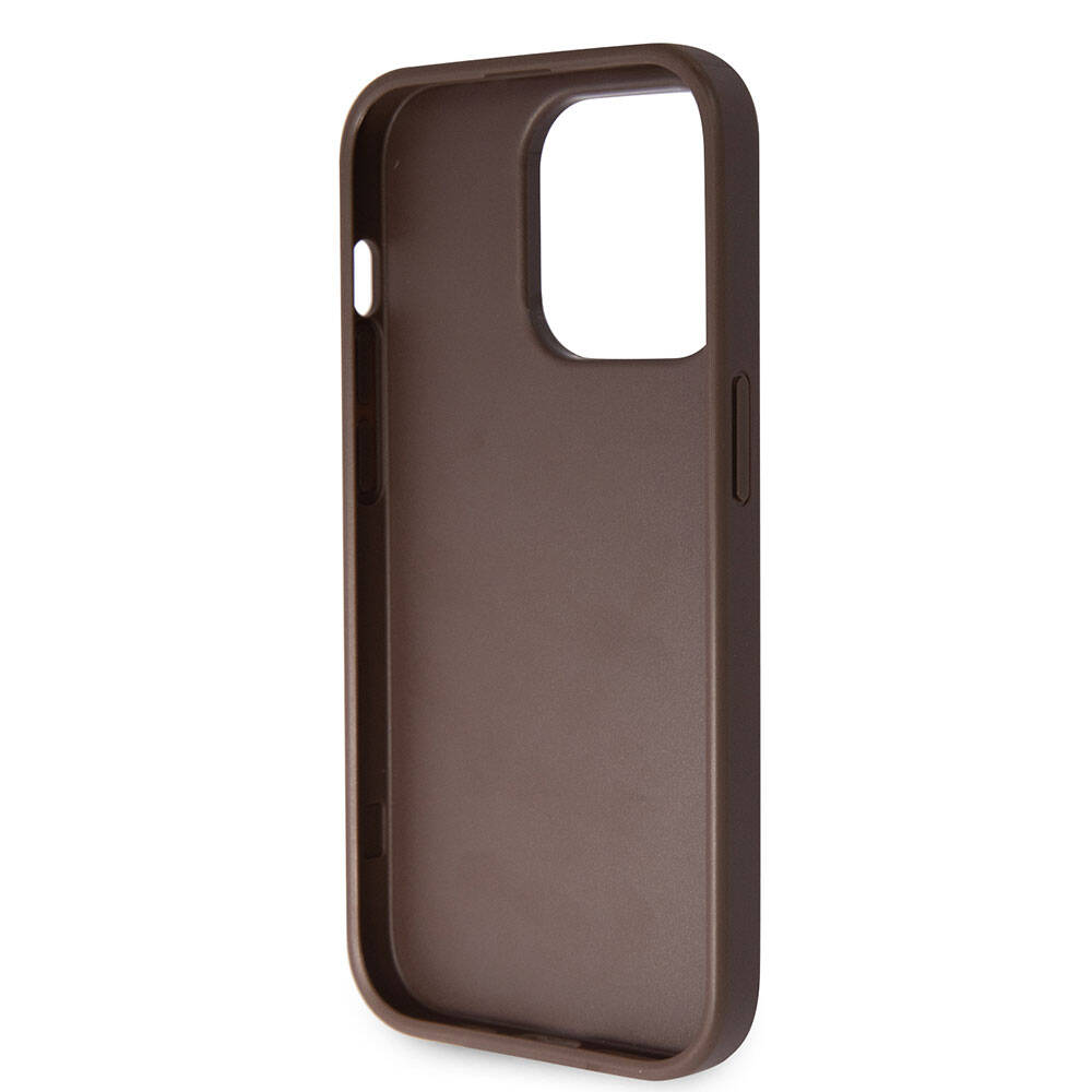 Apple iPhone 14 Pro Kılıf Guess Orjinal Lisanslı PU Deri Taşlı Üçgen Logo 4G Desenli Kapak Siyah