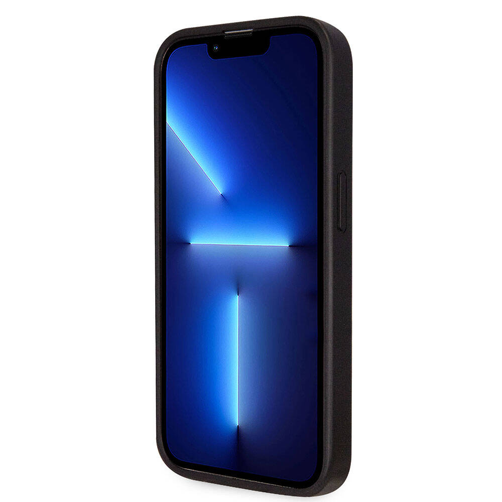 Apple iPhone 14 Pro Kılıf Guess Orjinal Lisanslı PU Deri Taşlı Üçgen Logo 4G Desenli Kapak Kahverengi