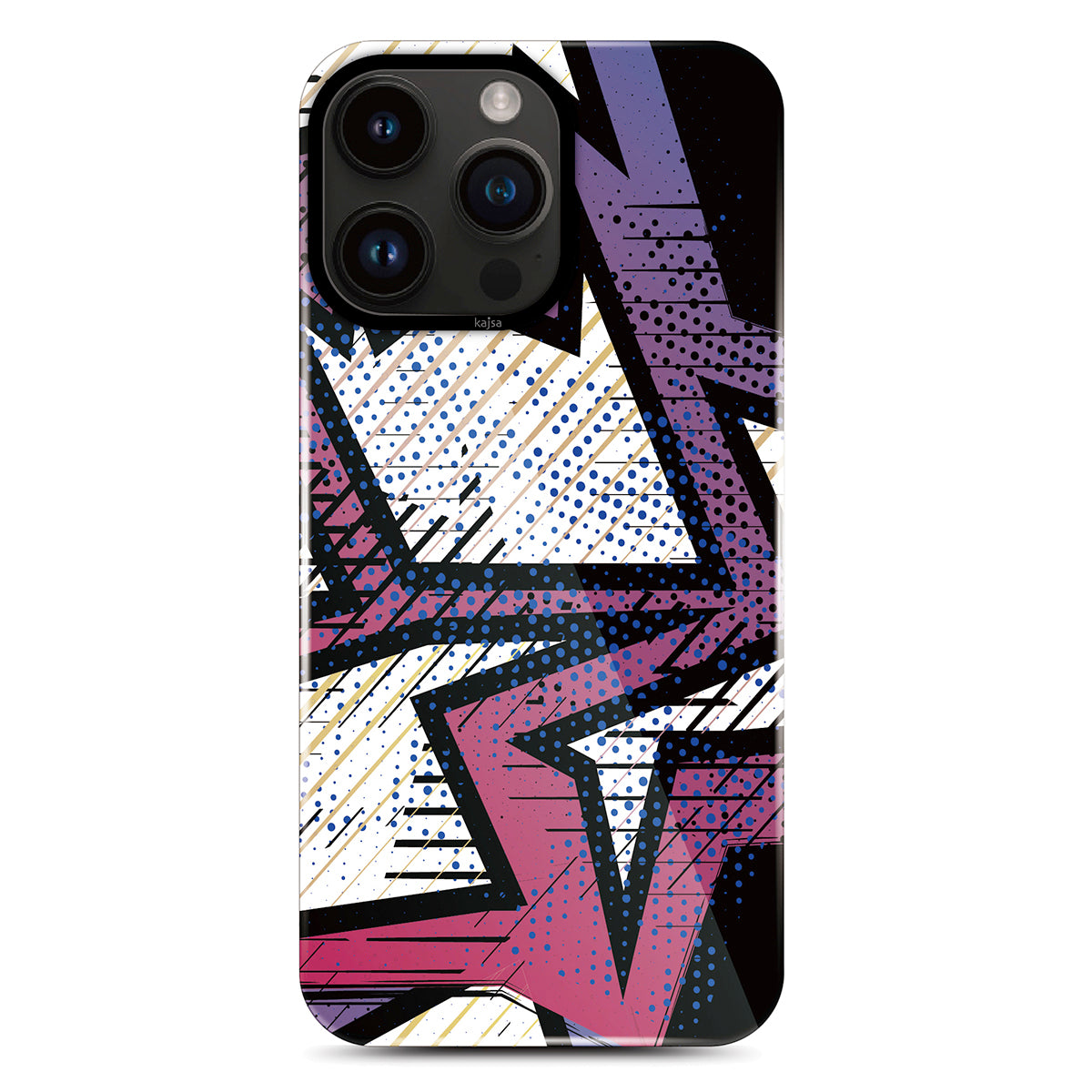 Apple iPhone 14 Pro Kılıf HD Desenli Kajsa Shield Plus Grafiti Serisi Kapak Siyah-Mavi