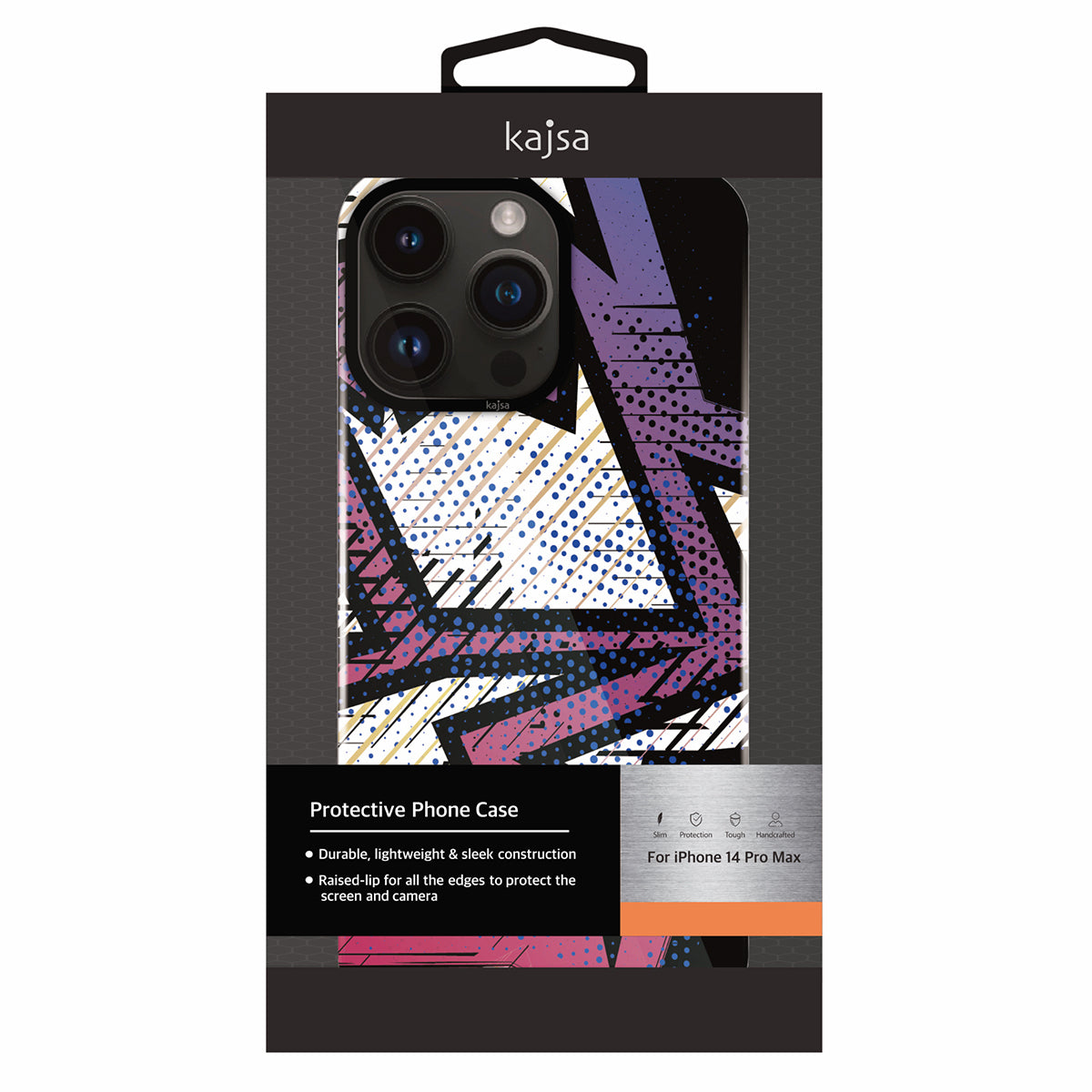 Apple iPhone 14 Pro Kılıf HD Desenli Kajsa Shield Plus Grafiti Serisi Kapak Siyah-Beyaz