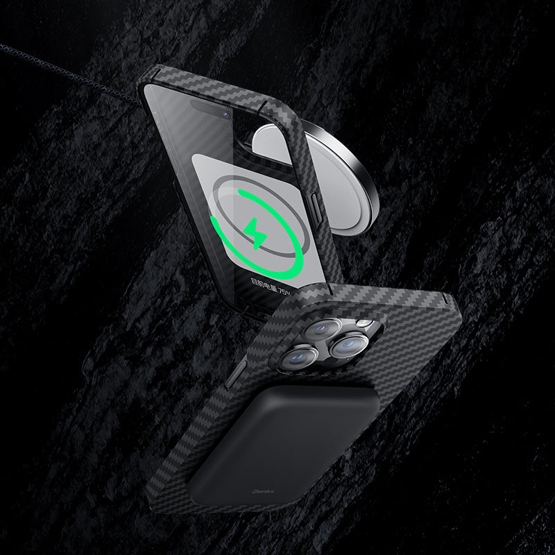 Apple iPhone 14 Pro Kılıf Magsafe Özellikli Karbon Fiber Benks Essential Kevlar Kapak Siyah