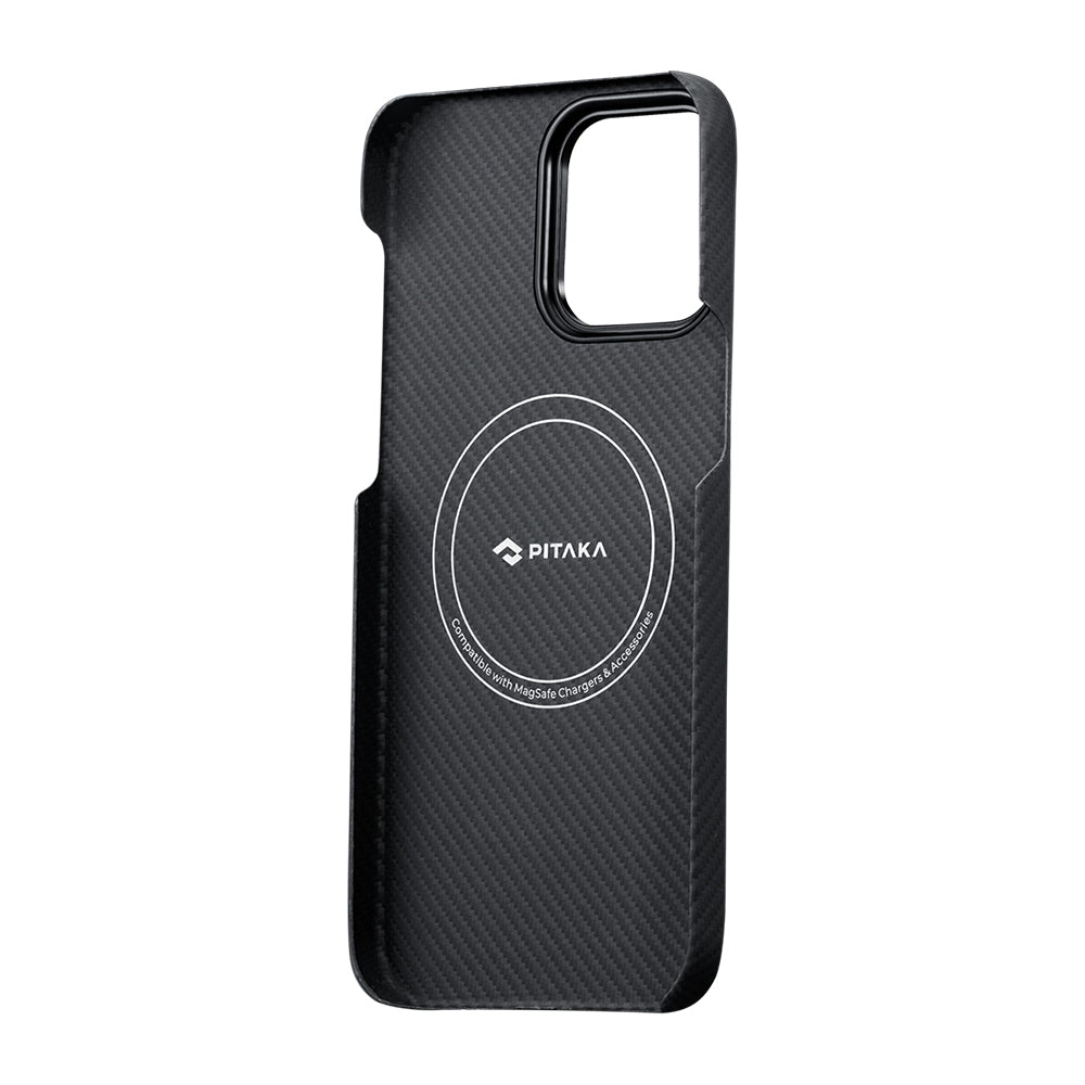 Apple iPhone 14 Pro Kılıf Magsafe Şarj Özellikli 600D Aramid Fiber Pitaka Tactile Woven Orchestra Serisi Rhapsody Kapak Siyah