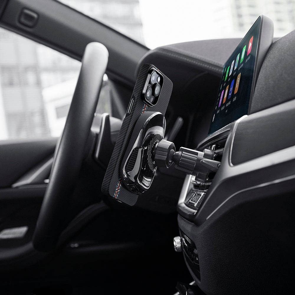 Apple iPhone 14 Pro Kılıf Magsafe Şarj Özellikli 600D Aramid Fiber Pitaka Tactile Woven Orchestra Serisi Rhapsody Kapak Siyah