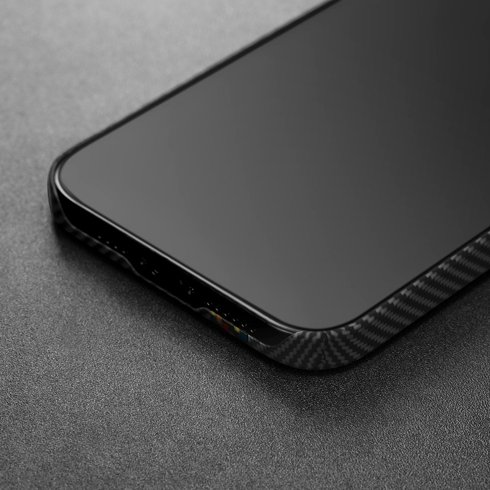 Apple iPhone 14 Pro Kılıf Magsafe Şarj Özellikli 600D Aramid Fiber Pitaka Tactile Woven Orchestra Serisi Rhapsody Kapak Siyah