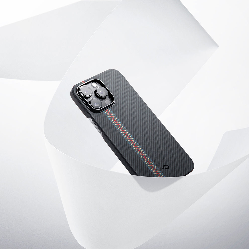 Apple iPhone 14 Pro Kılıf Magsafe Şarj Özellikli 600D Aramid Fiber Pitaka Tactile Woven Orchestra Serisi Rhapsody Kapak Siyah