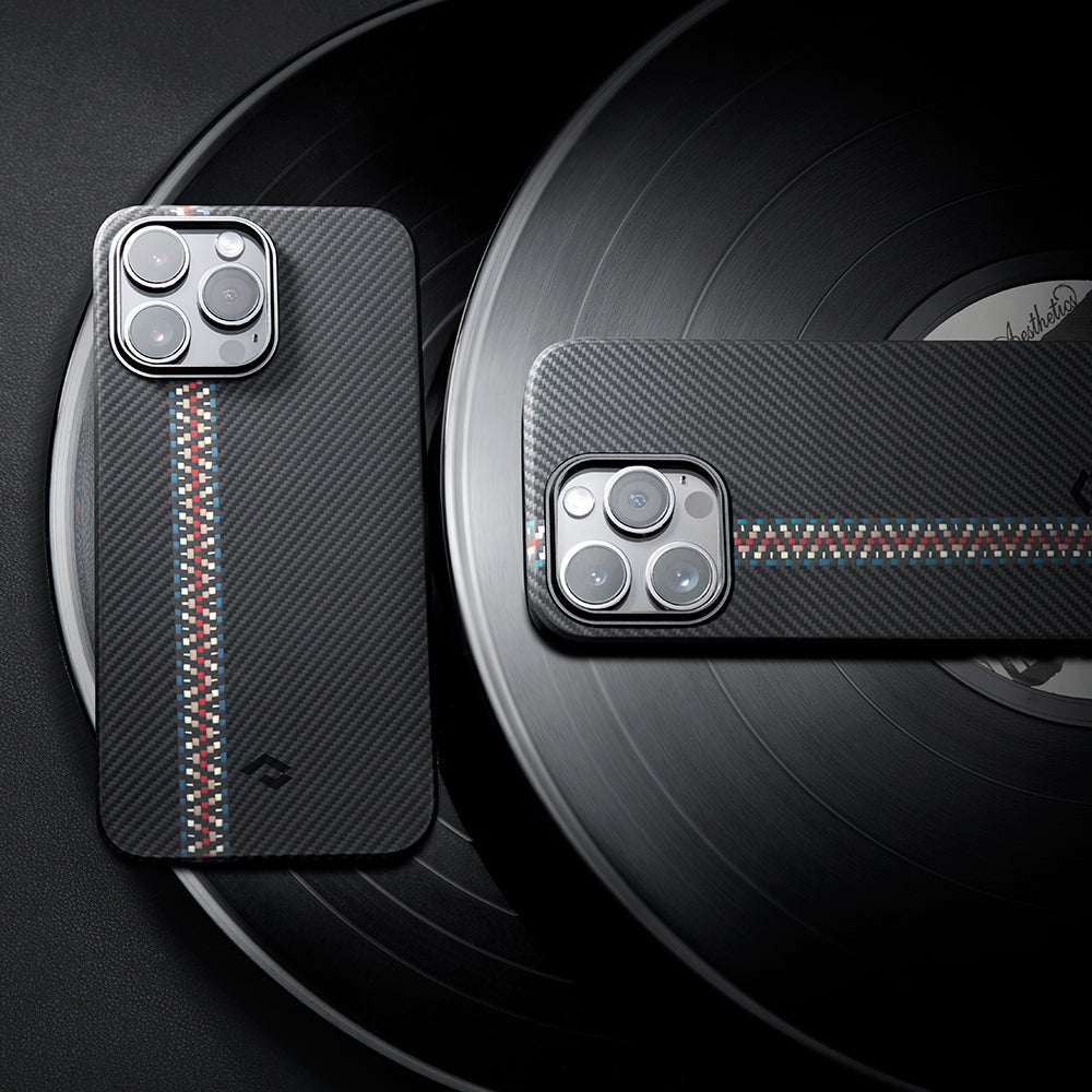 Apple iPhone 14 Pro Kılıf Magsafe Şarj Özellikli 600D Aramid Fiber Pitaka Tactile Woven Orchestra Serisi Rhapsody Kapak Siyah