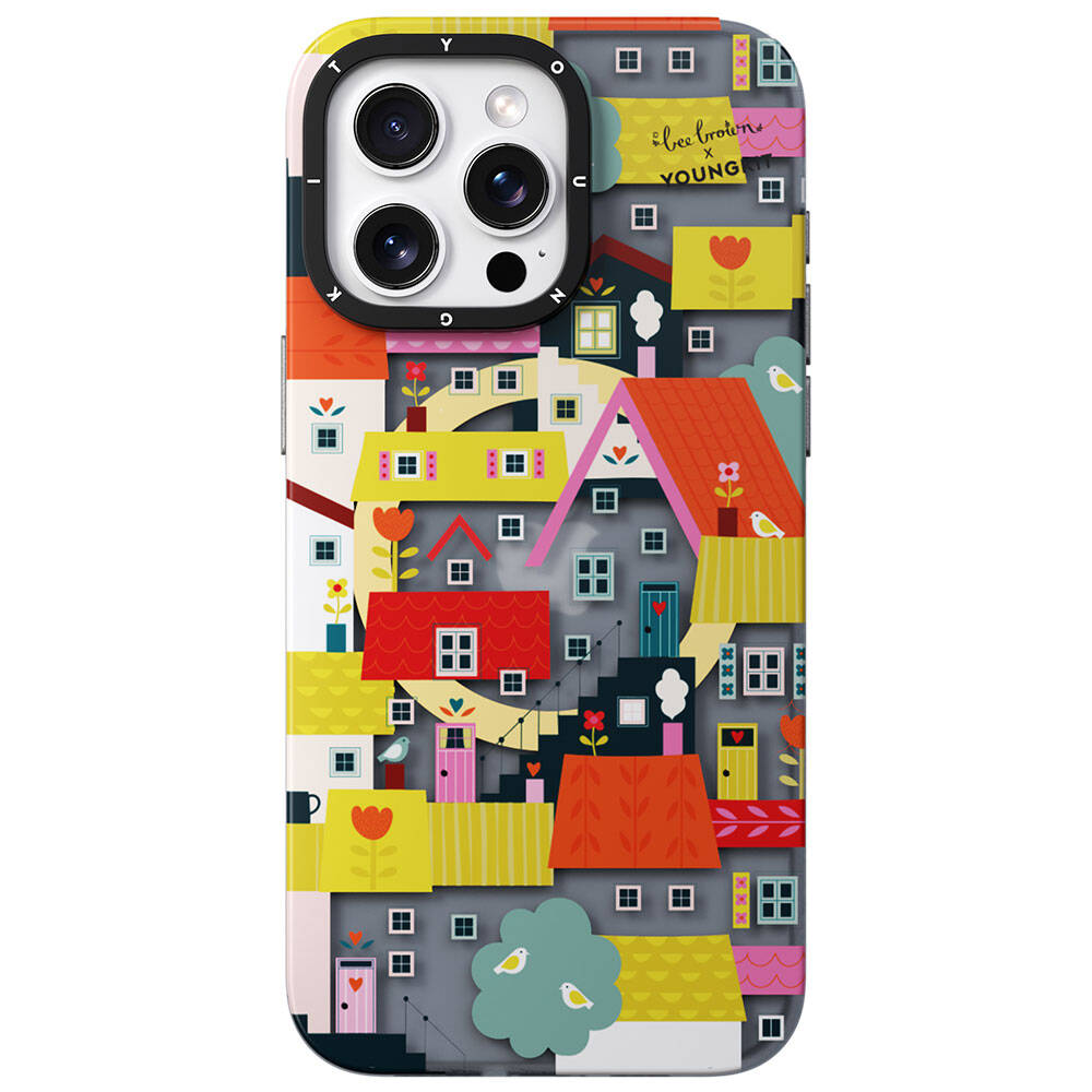 Apple iPhone 14 Pro Kılıf Magsafe Şarj Özellikli Bee Brown Tasarımlı Youngkit Colorful Life Serisi Kapak Turkuaz