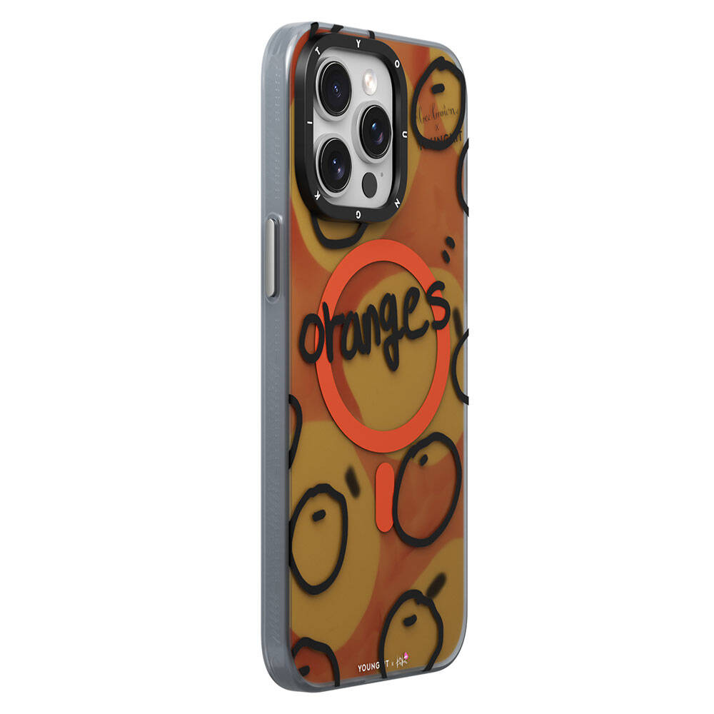 Apple iPhone 14 Pro Kılıf Magsafe Şarj Özellikli Bee Brown Tasarımlı Youngkit Funny Serisi Kapak Turuncu