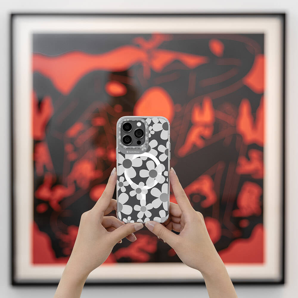 Apple iPhone 14 Pro Kılıf Magsafe Şarj Özellikli Çift IMD Baskılı Lisanslı Switcheasy Artist-M Fleur Kapak Gri