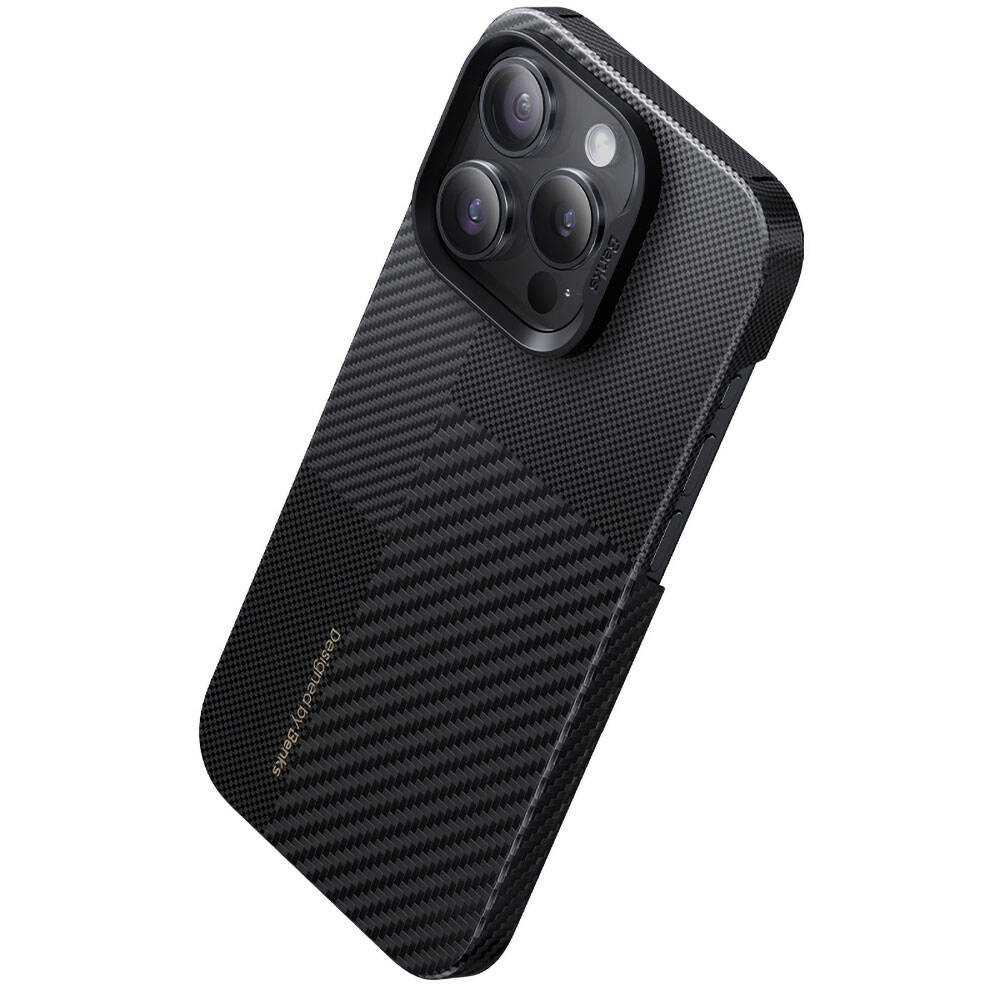 Apple iPhone 14 Pro Kılıf Magsafe Şarj Özellikli Karbon Fiber Benks Montage ArmorAir Kevlar Kapak Siyah