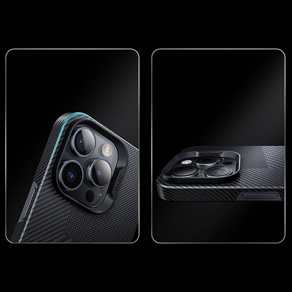 Apple iPhone 14 Pro Kılıf Magsafe Şarj Özellikli Karbon Fiber Benks Montage ArmorAir Kevlar Kapak Siyah