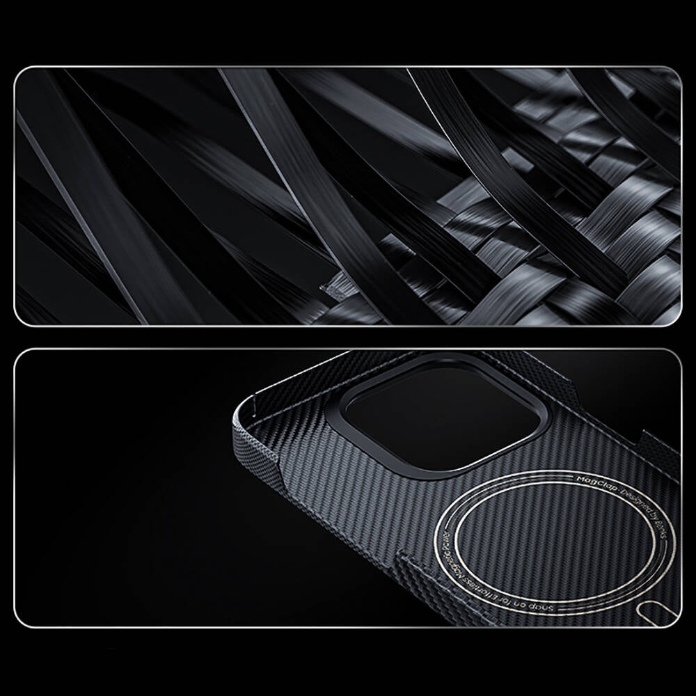 Apple iPhone 14 Pro Kılıf Magsafe Şarj Özellikli Karbon Fiber Benks Montage ArmorAir Kevlar Kapak Siyah