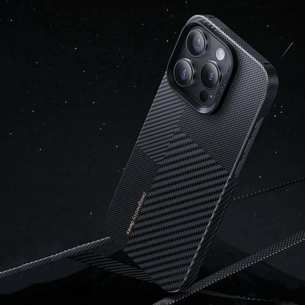 Apple iPhone 14 Pro Kılıf Magsafe Şarj Özellikli Karbon Fiber Benks Montage ArmorAir Kevlar Kapak Siyah
